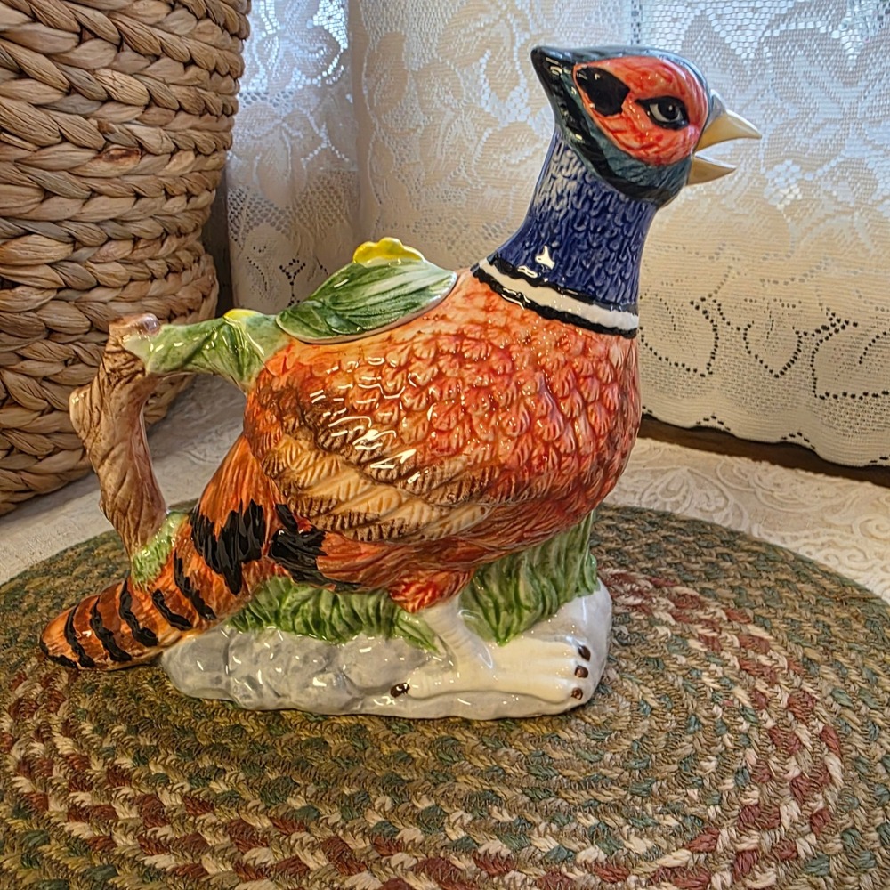 A.E. Price Fanny Pheasant 7.5" Tea Pot 1993 Hand Painted Ceramic Bird Boxed